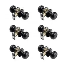 Round Privacy Door Knobs for Bedroom Bathroom Matte Black 6 Pack Keyless