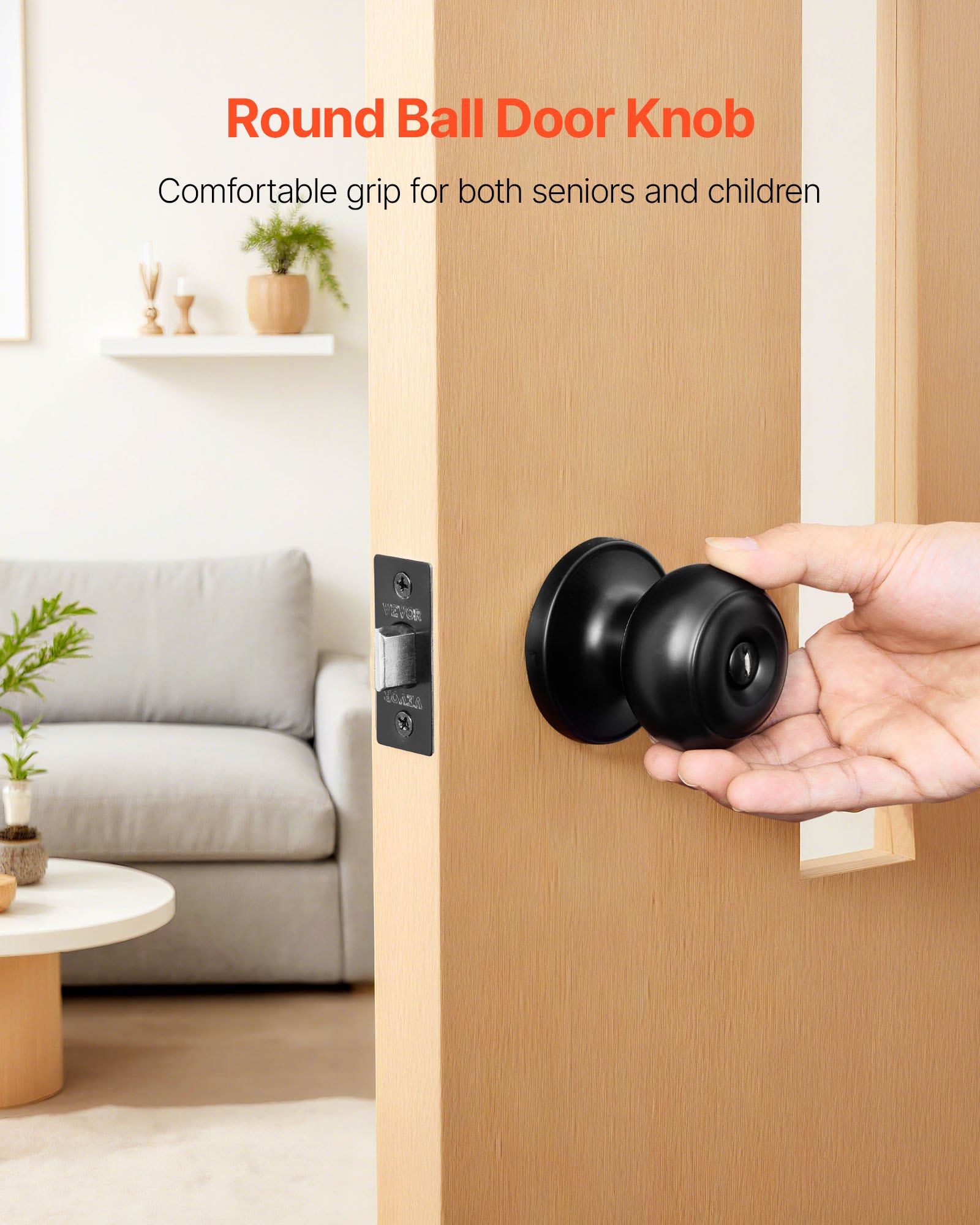 VEVOR 6 Pack Black Door Knobs, Privacy Door Knob with Round Ball, Keyless Exterior & Thumb Turn Lock Interior, All Metal Doorknobs Hardware, Matte Black Modern Design for Bedroom & Bathroom