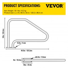 VEVOR Swimming Pool Handrail Ladder Handrail Stainless Steel Rail w/ Base Plate