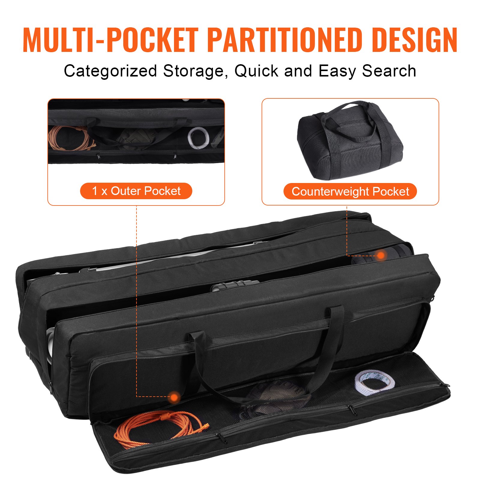 VEVOR Telescope Case, 1040 mm, Telescope Large Storage Bag with Fixed Buckles, Multi-Pocket & Detachable Divider, Shock-Absorbent Telescope Carrying Bag for Optical Tube & Tripod, Counterweight Pocket