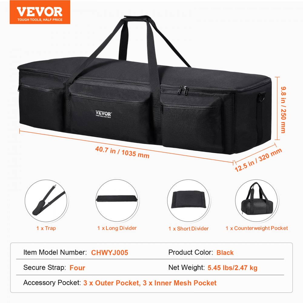 VEVOR Telescope Case, 1035 mm, Telescope Large Storage Bag with Fixed Buckles, Multi-Pocket & Detachable Divider, Shock-Absorbent Telescope Carrying Bag for Optical Tube & Tripod, Counterweight Pocket