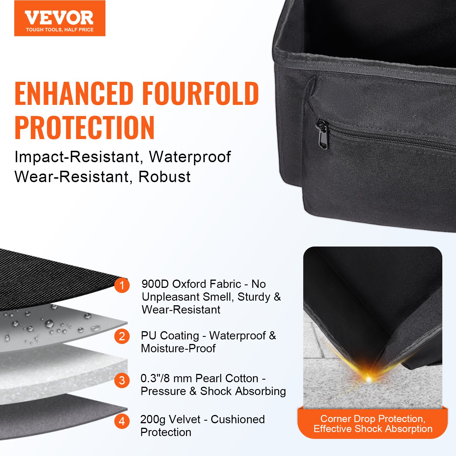VEVOR Telescope Case, 1035 mm, Telescope Large Storage Bag with Fixed Buckles, Multi-Pocket & Detachable Divider, Shock-Absorbent Telescope Carrying Bag for Optical Tube & Tripod, Counterweight Pocket