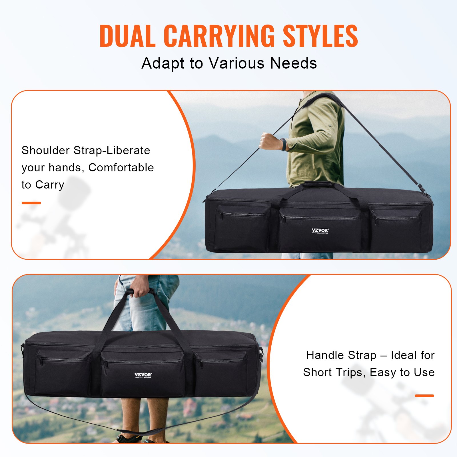 VEVOR Telescope Case, 1035 mm, Telescope Large Storage Bag with Fixed Buckles, Multi-Pocket & Detachable Divider, Shock-Absorbent Telescope Carrying Bag for Optical Tube & Tripod, Counterweight Pocket