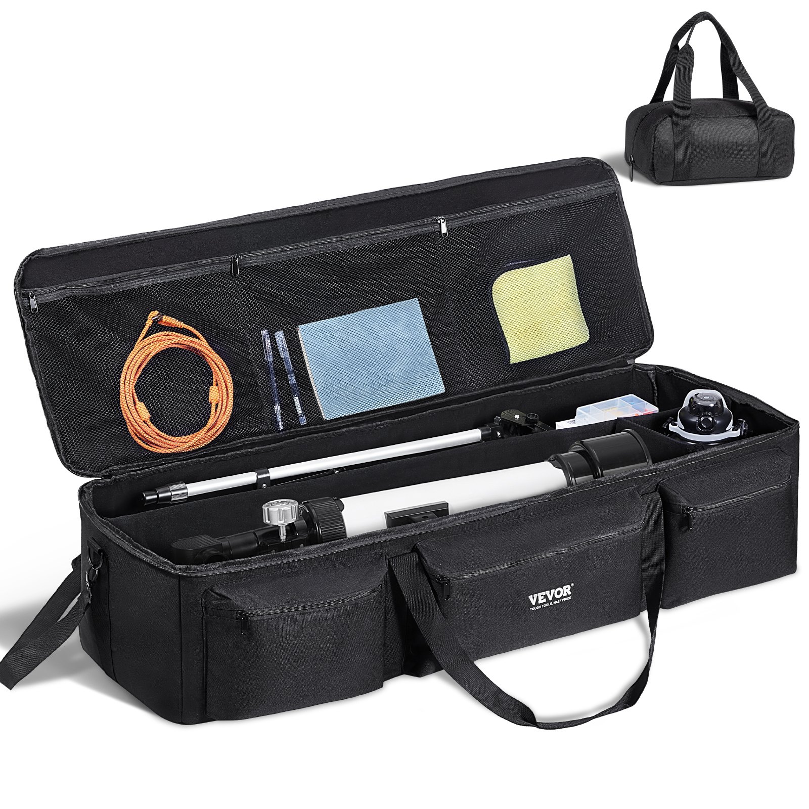 VEVOR Telescope Case, 1035 mm, Telescope Large Storage Bag with Fixed Buckles, Multi-Pocket & Detachable Divider, Shock-Absorbent Telescope Carrying Bag for Optical Tube & Tripod, Counterweight Pocket