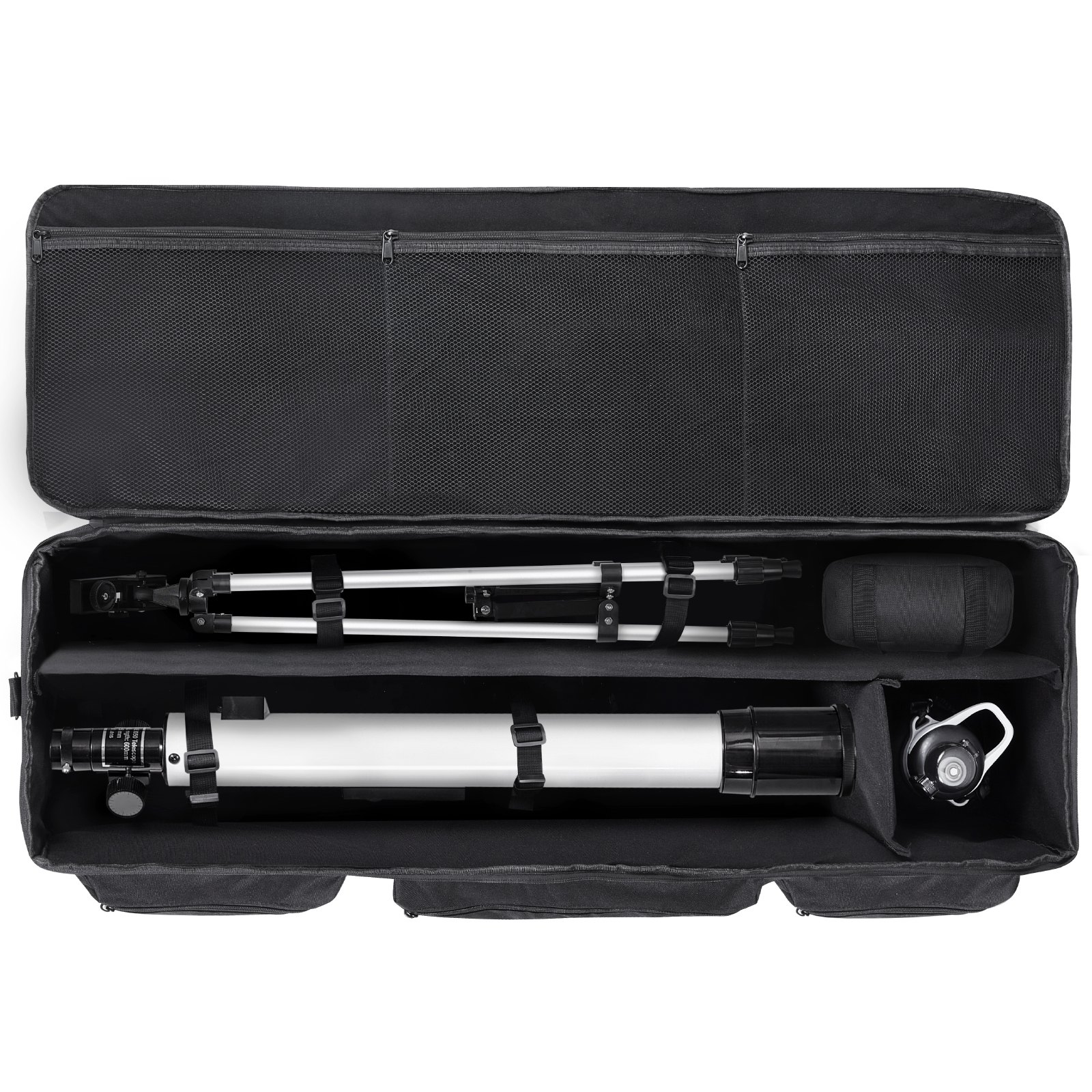 VEVOR Telescope Case, 1035 mm, Telescope Large Storage Bag with Fixed Buckles, Multi-Pocket & Detachable Divider, Shock-Absorbent Telescope Carrying Bag for Optical Tube & Tripod, Counterweight Pocket