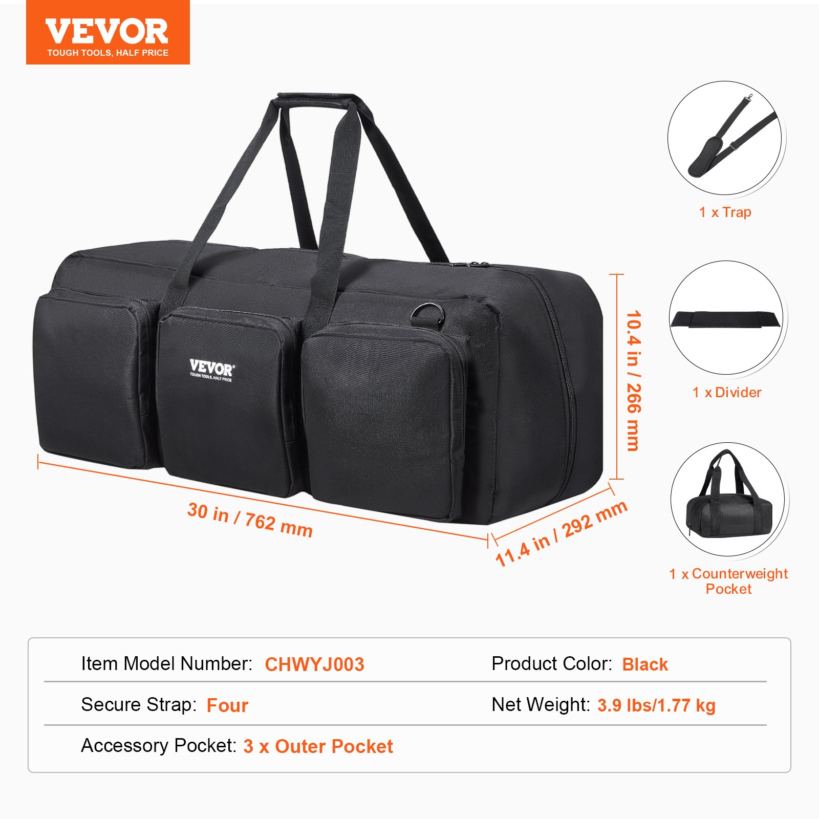 VEVOR Telescope Case, 762 mm, Telescope Storage Bag with Fixed Buckles, Multi-Pocket and Detachable Divider, Shock-Absorbent Telescope Carrying Case for Optical Tube & Tripod, Counterweight Pocket