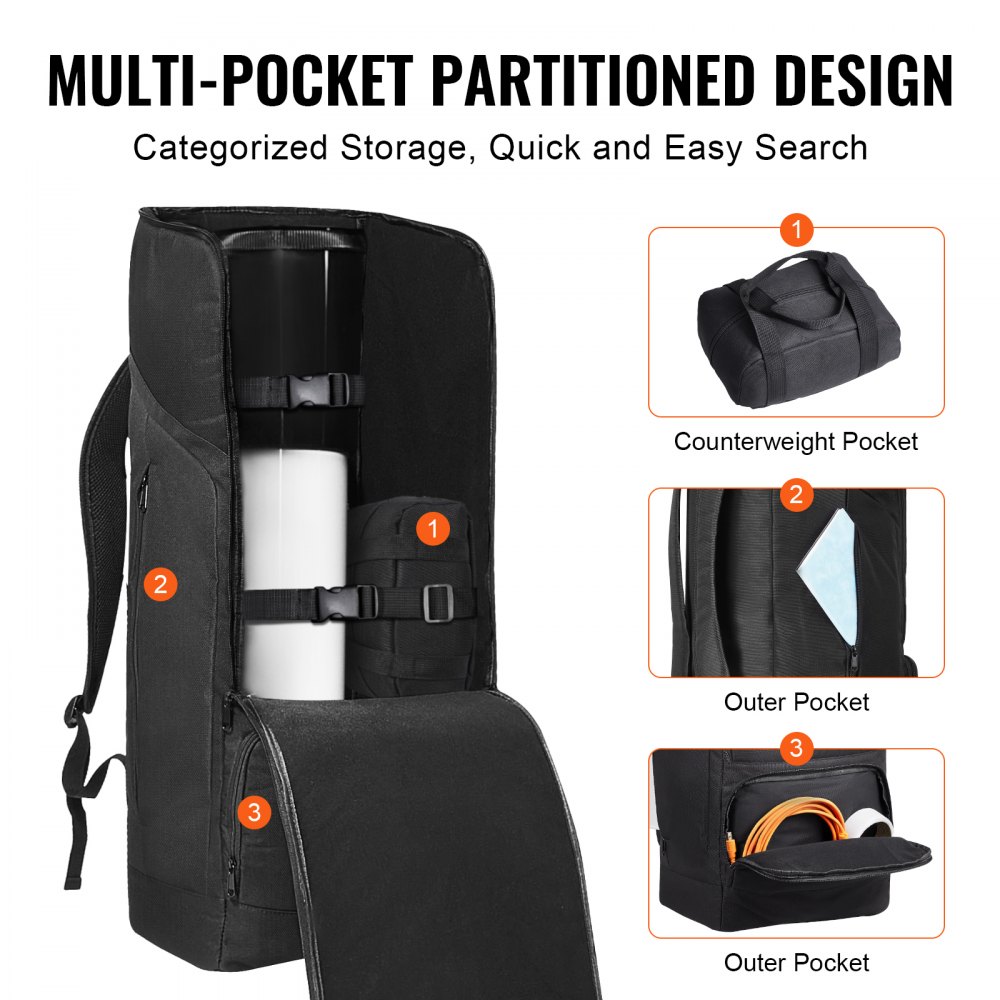 VEVOR Telescope Case, 760 mm, Telescope Storage Backpack with Secure Strap, Pockets and Cozy Shoulder Traps, Shock-Absorbent Telescope Carrying Case for Optical Tube & Tripod, Counterweight Pocket