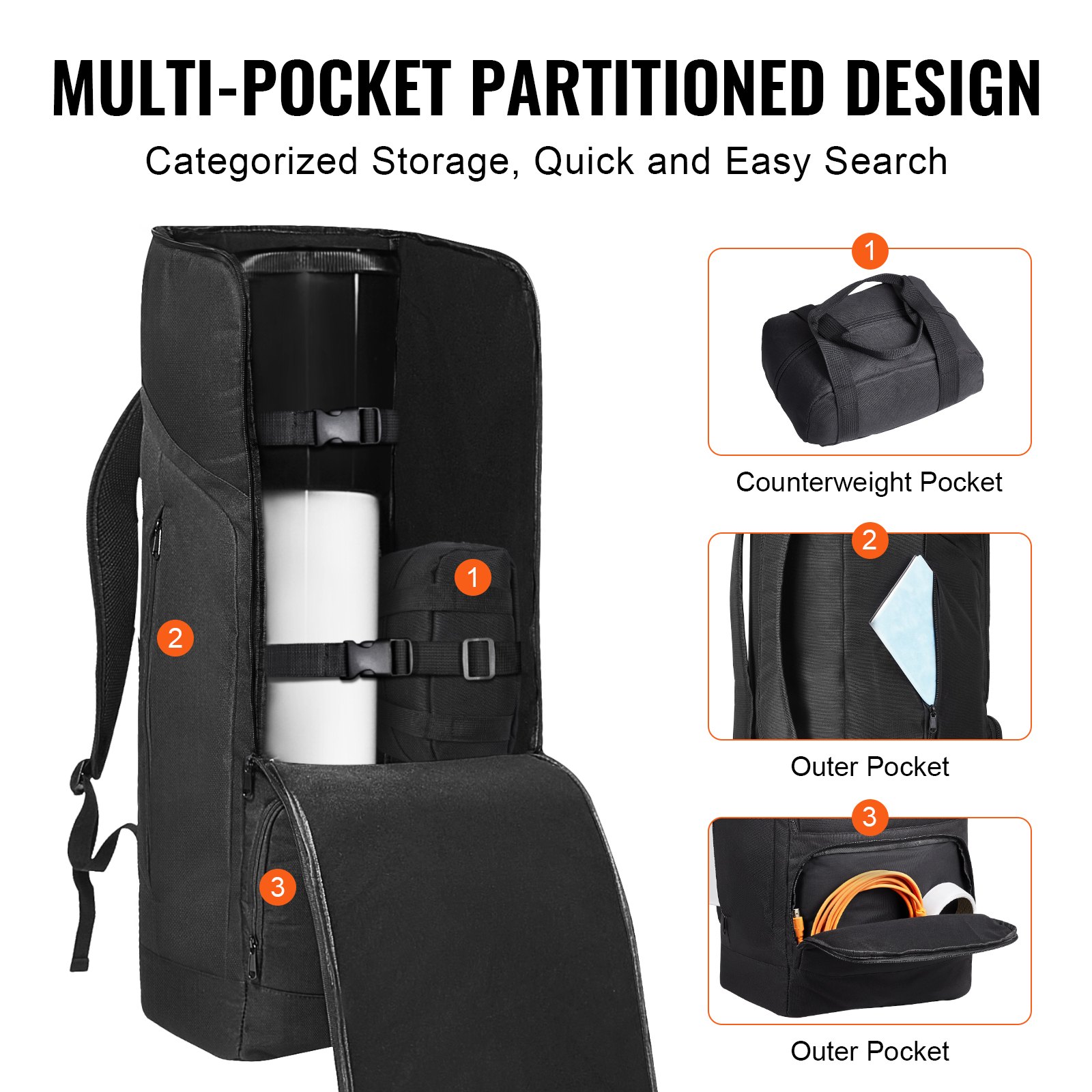 VEVOR Telescope Case, 760 mm, Telescope Storage Backpack with Secure Strap, Pockets and Cozy Shoulder Traps, Shock-Absorbent Telescope Carrying Case for Optical Tube & Tripod, Counterweight Pocket