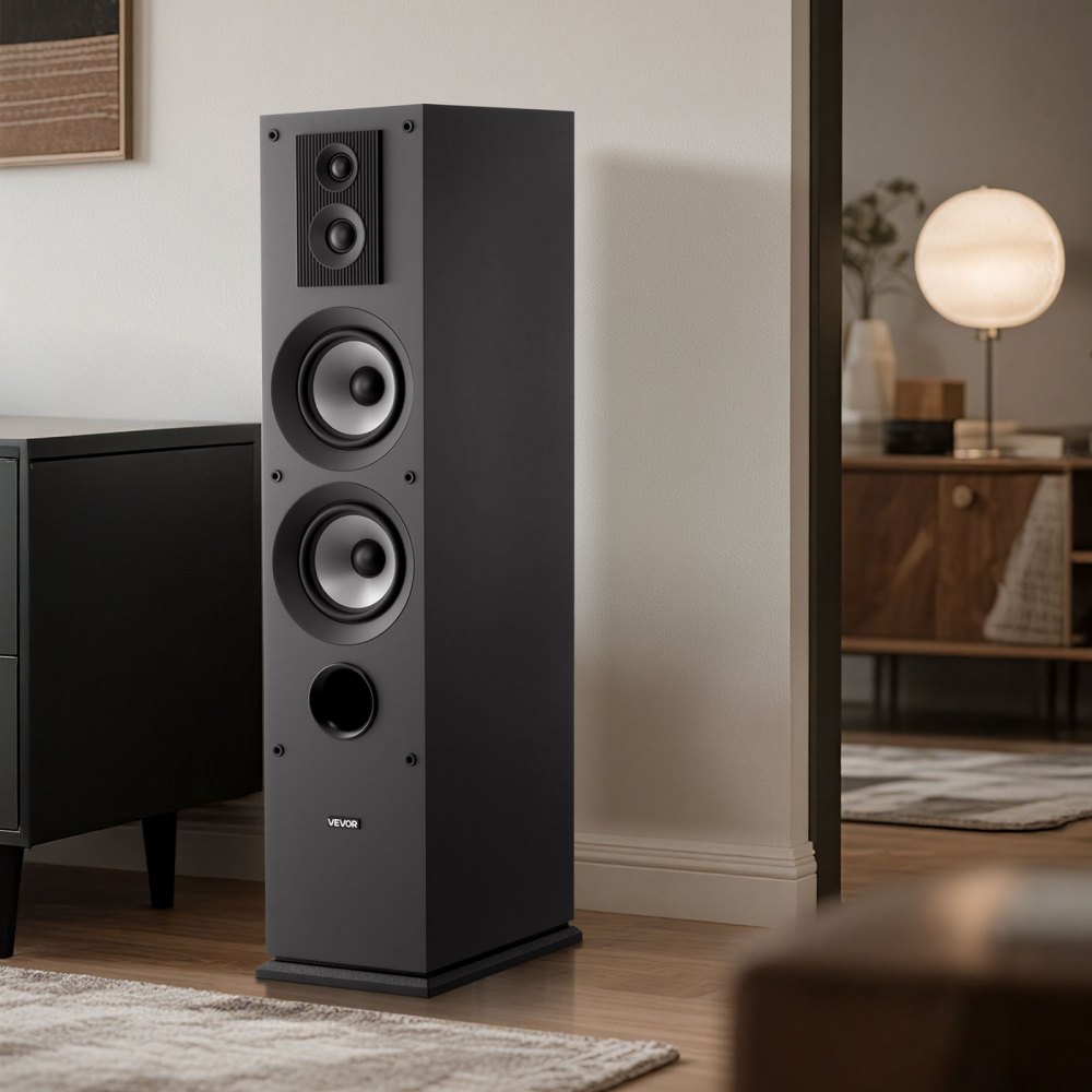 VEVOR Passive Floorstanding Speaker, 3-Way, Floor-Standing Tower Speaker with 19.05 mm&25.4 mm Tweeter, Dual 133.35 mm Woofers, 145W Peak, 70Hz–20kHz Frequency Response, MDF Enclosure, for Home Audio, Single
