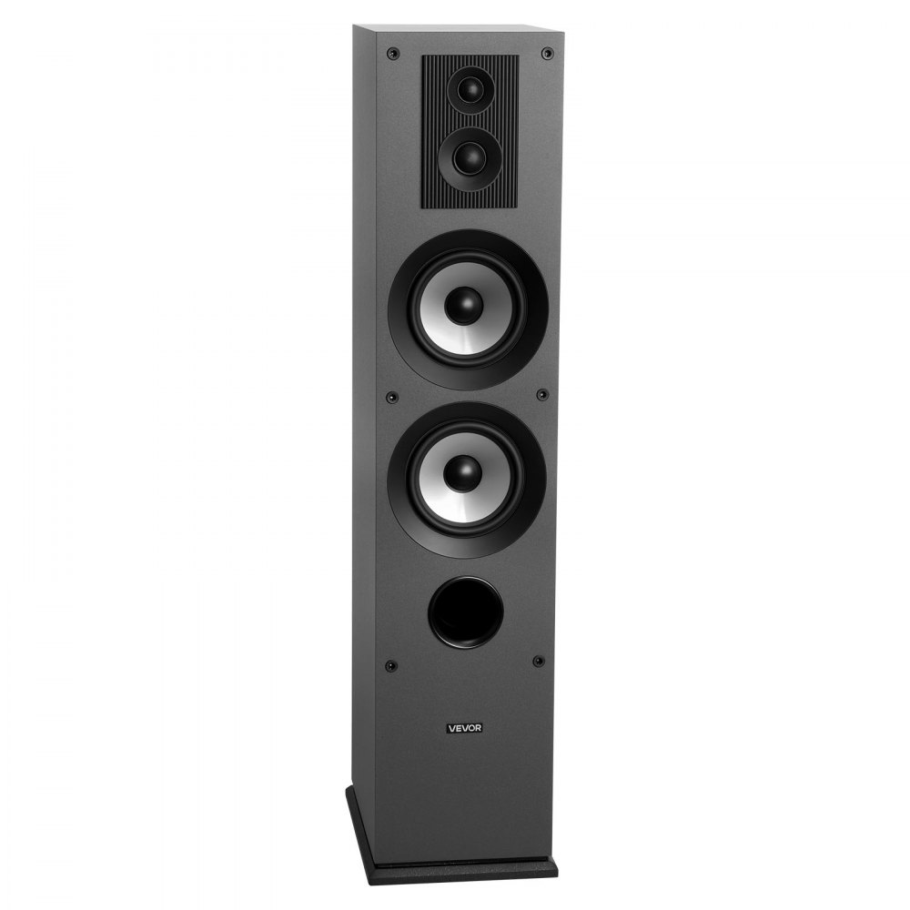 VEVOR Floorstanding Speaker, 3-Way, Floor-Standing Tower Speaker with 0.75 in & 1 in Tweeter, Dual 5.25 in Woofers, 145W Peak, 70Hz–20kHz Frequency Response, MDF Enclosure, for Home Audio, Single