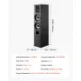 VEVOR Floorstanding Speaker, 3-Way, Floor-Standing Tower Speaker with 19.05 mm&25.4 mm Tweeter, Dual 133.35 mm Woofers, 145W Peak, 70Hz–20kHz Frequency Response, MDF Enclosure, for Home Audio, Single