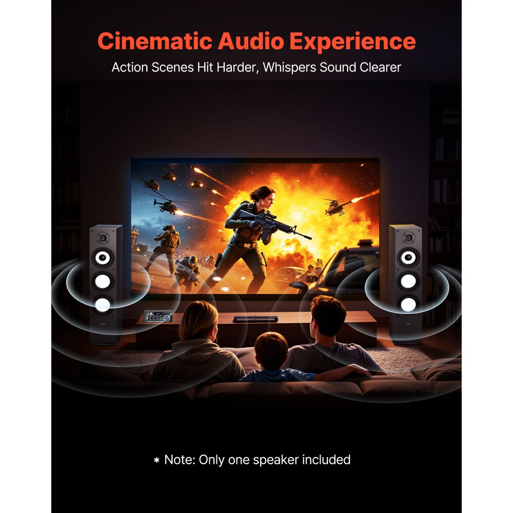 VEVOR Floorstanding Speaker, 2-Way, Floor-Standing Tower Speaker with 25.4 mm Tweeter, 165.1 mm Woofer, 200W Peak Power, 70Hz–20kHz Frequency Response, Durable MDF Enclosure, for Home Audio, Single