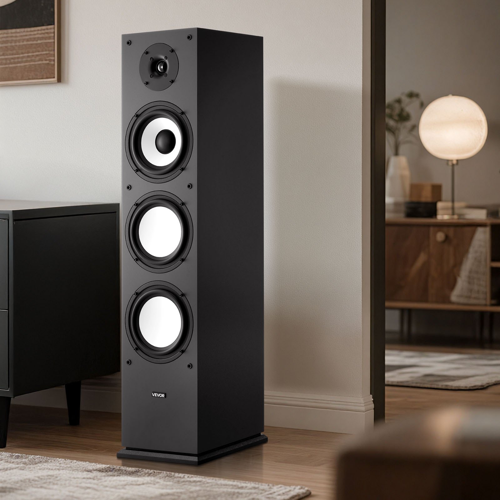VEVOR Passive Floorstanding Speaker, 2-Way, Floor-Standing Tower Speaker with 25.4 mm Tweeter, 165.1 mm Woofer, 200W Peak Power, 70Hz–20kHz Frequency Response, Durable MDF Enclosure, for Home Audio, Single