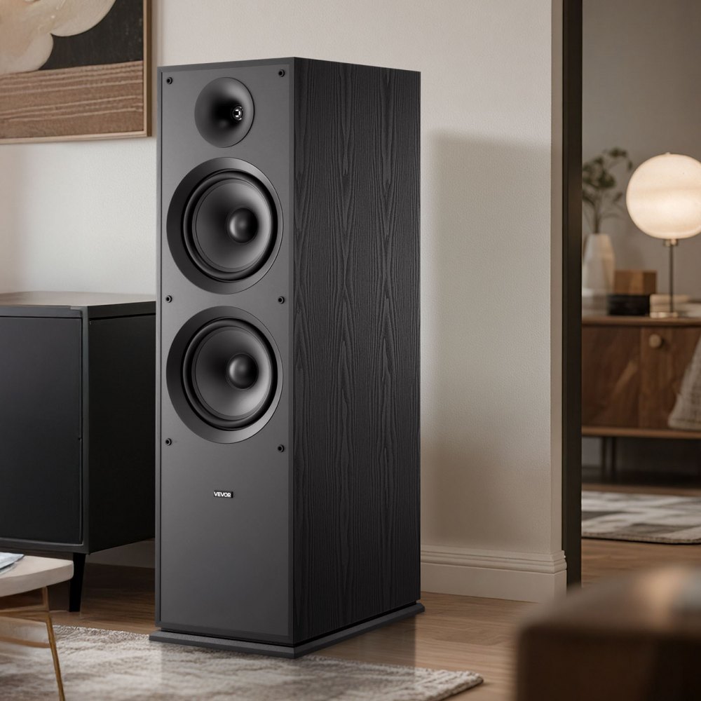 VEVOR Floorstanding Speaker, 2-Way, Floor-Standing Tower Speaker with 1-Inch Tweeter, Dual 8-Inch Woofers, 600W Peak Power, 50Hz–20kHz Frequency Response, Durable MDF Enclosure, for Home Audio, Single