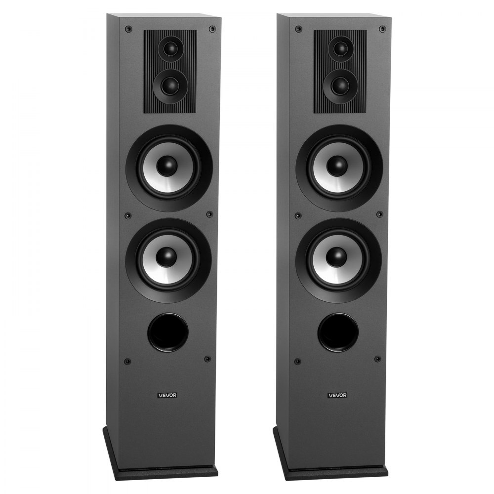 VEVOR Passive Floorstanding Speakers Pair, 3-Way, Floor-Standing Tower Speakers, 19.05 mm&25.4 mm Tweeter, Dual 133.35 mm Woofers, 145W Peak Power, 70Hz–20kHz Frequency Response, MDF Enclosure, for Home Audio