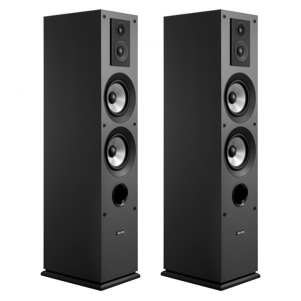 VEVOR Passive Floorstanding Speakers Pair, 3-Way, Floor-Standing Tower Speakers, 19.05 mm&25.4 mm Tweeter, Dual 133.35 mm Woofers, 145W Peak Power, 70Hz–20kHz Frequency Response, MDF Enclosure, for Home Audio