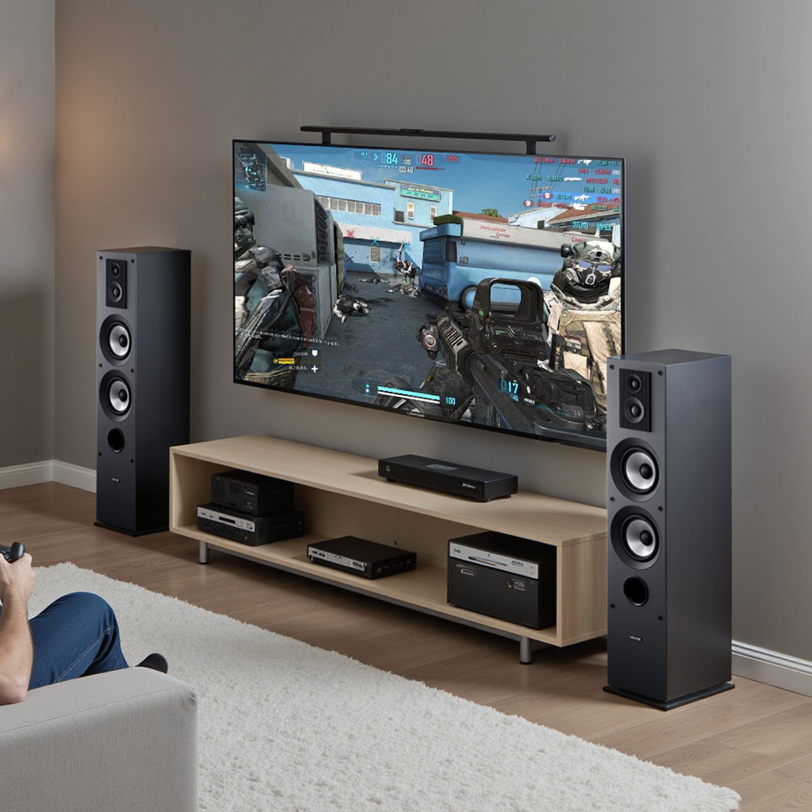 VEVOR Floorstanding Speakers Pair, 3-Way, Floor-Standing Tower Speakers with 0.75 in & 1 in Tweeter, Dual 5.25 in Woofers, 145W Peak Power, 70Hz–20kHz Frequency Response, MDF Enclosure, for Home Audio