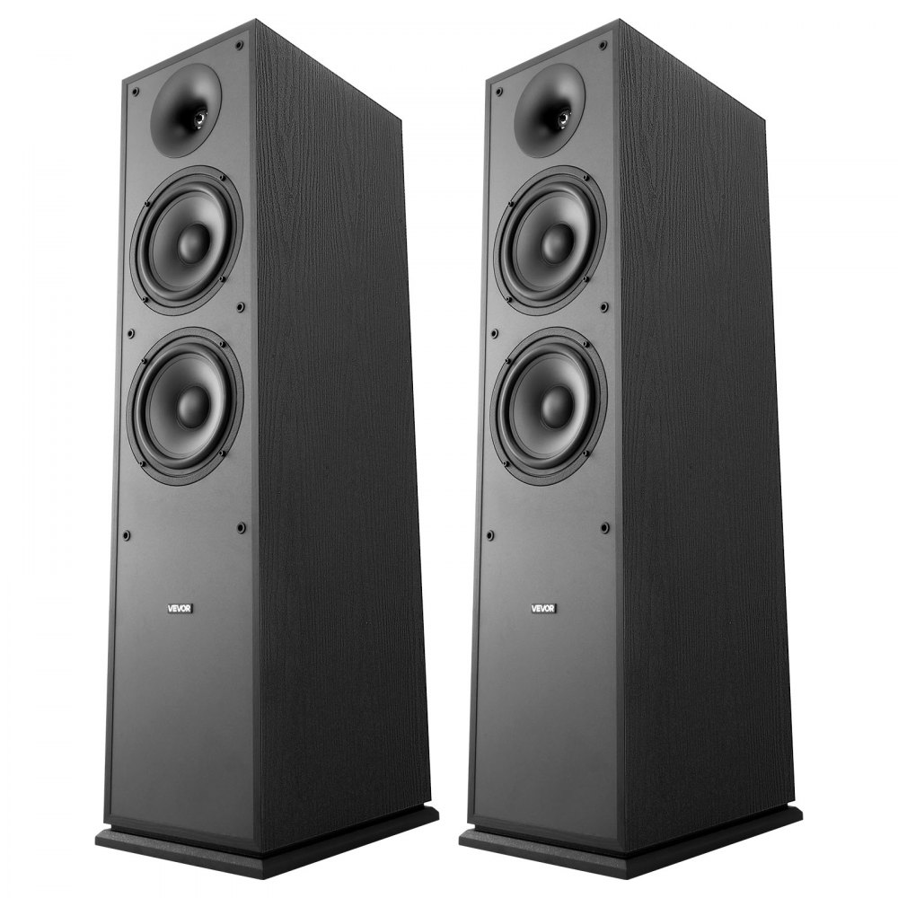 VEVOR Passive Floorstanding Speakers, 2-Way, Floor-Standing Tower Speakers with 25.4 mm Tweeter, Dual 165.1 mm Woofers, 400W Peak, 65Hz–20kHz Frequency Response, Durable MDF Enclosure, for Home Audio, Pair