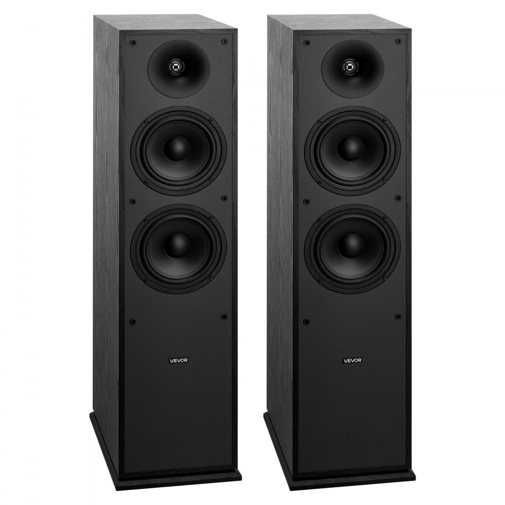 VEVOR Passive Floorstanding Speakers, 2-Way, Floor-Standing Tower Speakers with 25.4 mm Tweeter, Dual 165.1 mm Woofers, 400W Peak, 65Hz–20kHz Frequency Response, Durable MDF Enclosure, for Home Audio, Pair