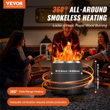 VEVOR Smokeless Fire Pit Stove Bonfire 15.8 in Dia Wood Burning Stainless Steel