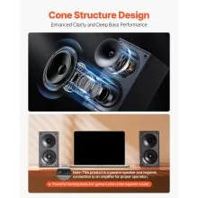 VEVOR Passive Bookshelf Speaker, 300W, Book Shelf Stereo Speakers with 4-Inch Woofer and 1-Inch Tweeter, Detachable Grille, 70Hz-20KHz Frequency Response, Wooden Enclosure, for Home Theater (1 Pair)