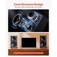 Passive Bookshelf Home Speakers Pair of Stereo Audio Speakers Cone 65Hz-20KHz