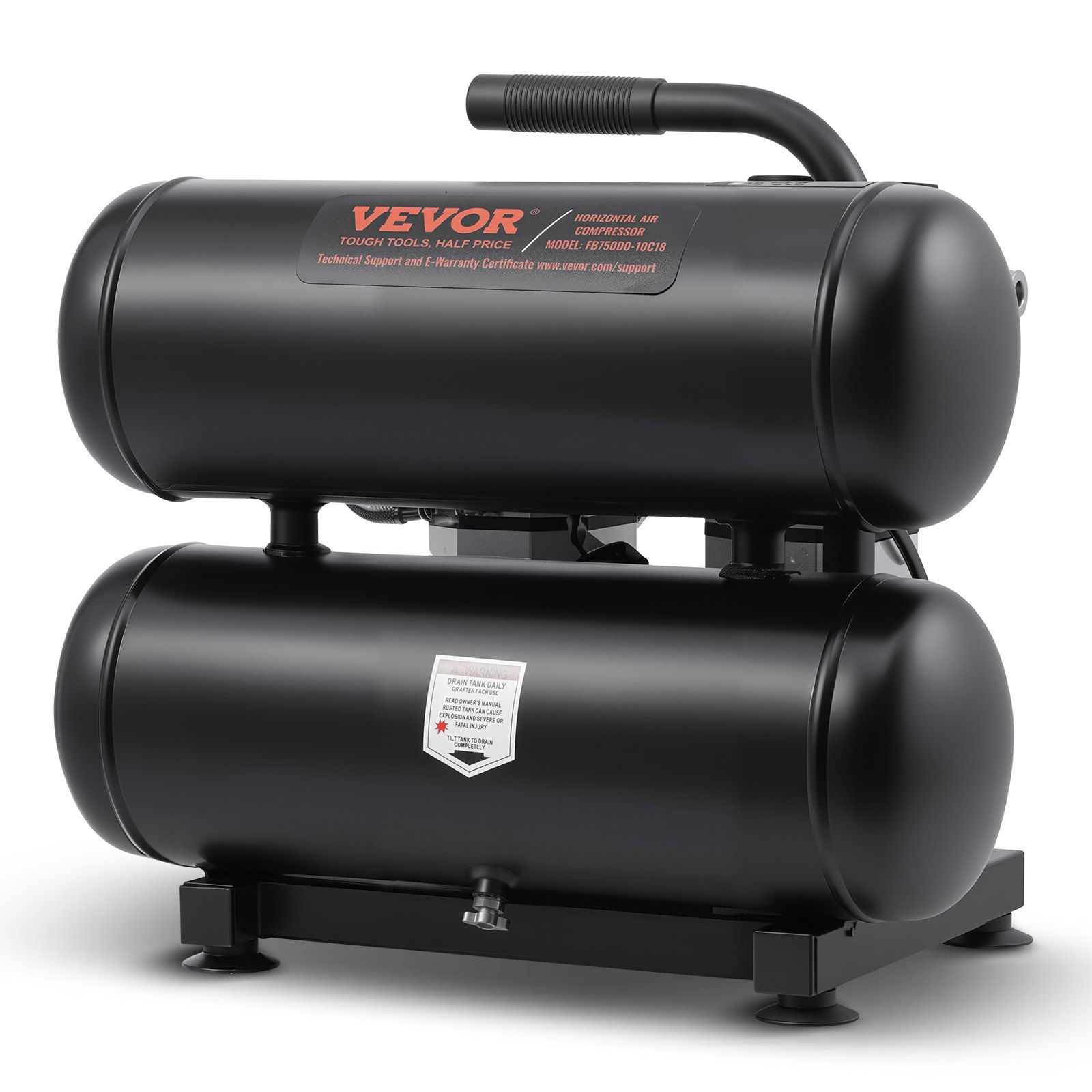 VEVOR Air Compressor, 4.6 Gallon Steel Tank, 1HP 2.0 CFM@90 PSI Oil Free Air Compressor & Max. 120PSI Pressure, 80dB Ultra Quiet Portable Compressor, for Auto Repair, Tire Inflation, Spray Painting