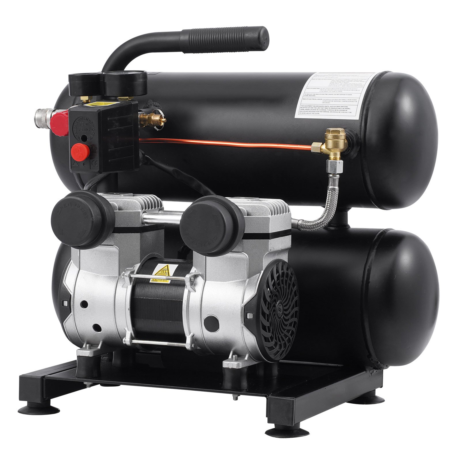 VEVOR Air Compressor, 4.6 Gallon Steel Tank, 1HP 2.0 CFM@90 PSI Oil Free Air Compressor & Max. 120PSI Pressure, 80dB Ultra Quiet Portable Compressor, for Auto Repair, Tire Inflation, Spray Painting