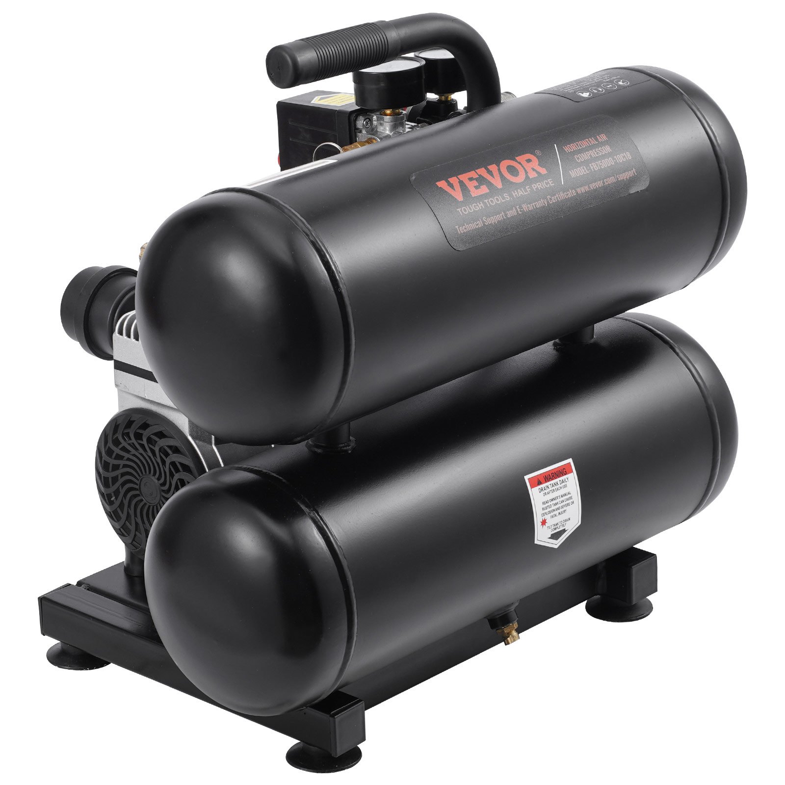 VEVOR Air Compressor, 4.6 Gallon Steel Tank, 1HP 2.0 CFM@90 PSI Oil Free Air Compressor & Max. 120PSI Pressure, 80dB Ultra Quiet Portable Compressor, for Auto Repair, Tire Inflation, Spray Painting