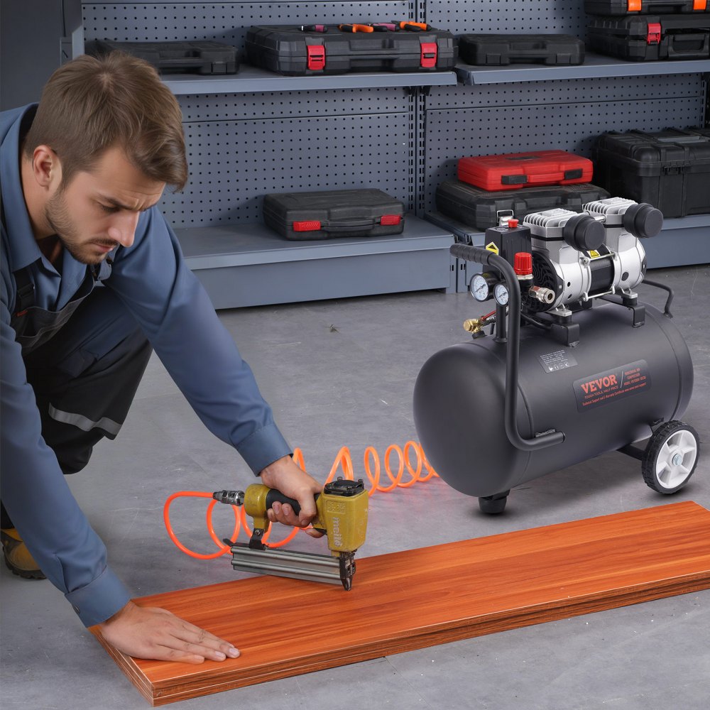 VEVOR Air Compressor, 30L Steel Tank, 1HP 2.2 CFM@90 PSI Oil Free Air Compressor & Max. 120PSI Pressure, 80dB Ultra Quiet Portable Compressor, for Auto Repair, Tire Inflation, Spray Painting