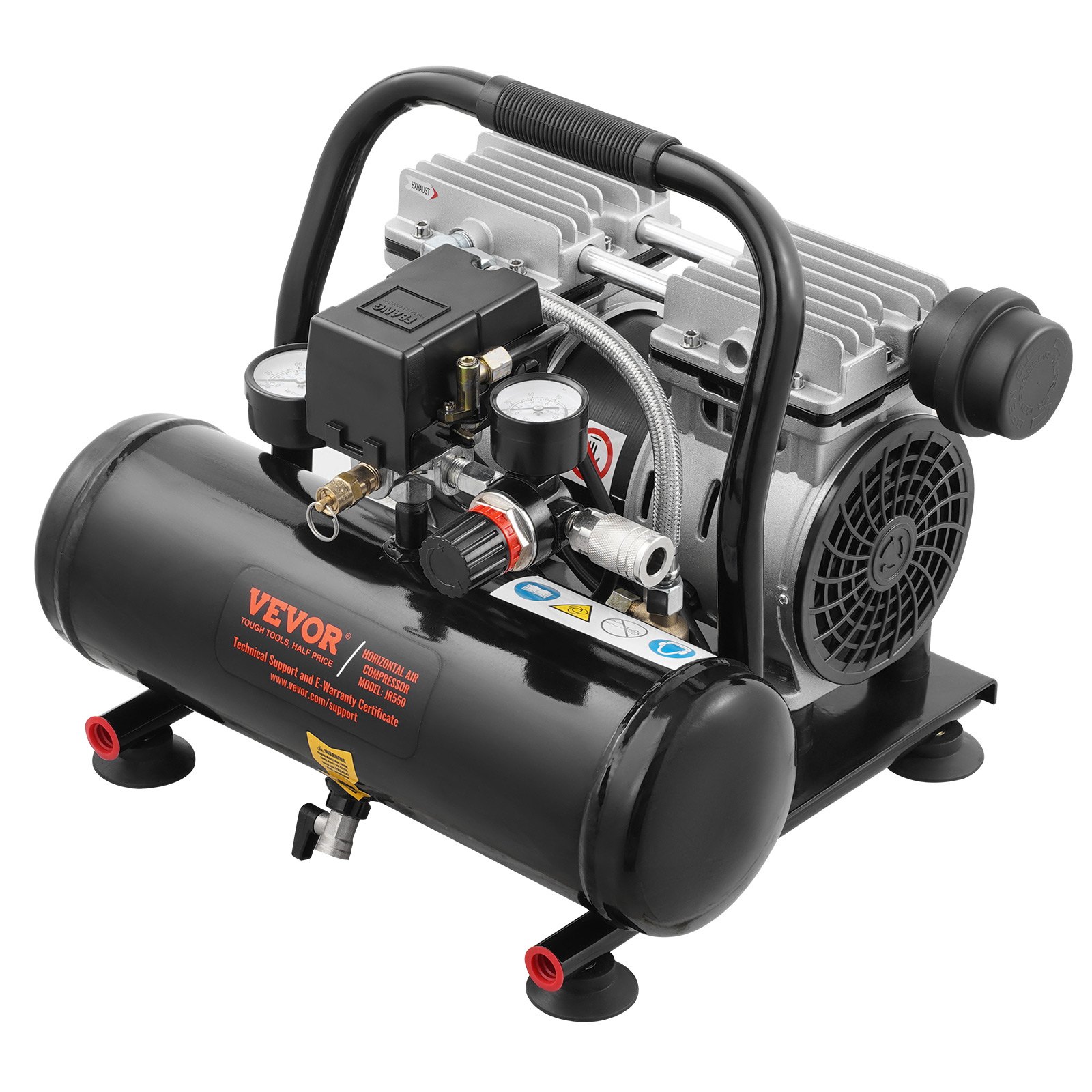 VEVOR Air Compressor, 1 Gallon Steel Tank, 1HP 1.5 CFM 7bar Oil Free Air Compressor & Max. 120PSI Pressure, 68dB Ultra Quiet Portable Compressor, for Auto Repair, Tire Inflation, Spray Painting