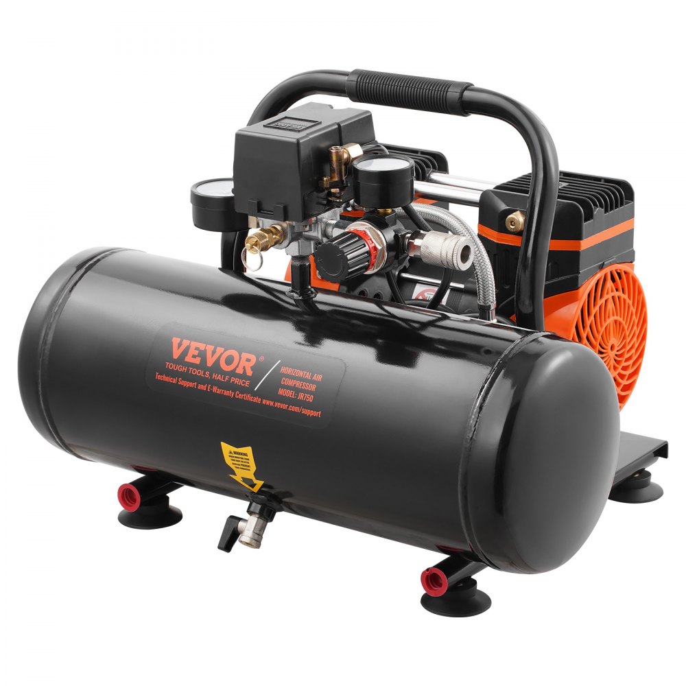 VEVOR Air Compressor, 2 Gallon Steel Tank, 1HP 2.5 CFM 8bar Oil Free Air Compressor & Max. 120PSI Pressure, 81dB Ultra Quiet Portable Compressor, for Auto Repair, Tire Inflation, Spray Painting