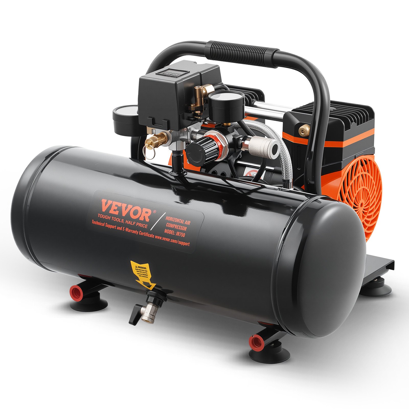VEVOR Air Compressor, 2 Gallon Steel Tank, 1HP 2.5 CFM 8bar Oil Free Air Compressor & Max. 120PSI Pressure, 81dB Ultra Quiet Portable Compressor, for Auto Repair, Tire Inflation, Spray Painting
