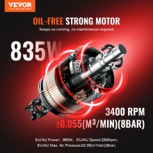 VEVOR Air Compressor Compact Portable Oil Free Compressor 8L 8bar