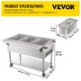 VEVOR Commercial Electric Food Warmer, 3-Pot Steam Table Food Warmer 0-100℃ w/ 2 Lockable Wheels, Professional Stainless Steel Material with ETL Certification for Catering and Restaurants