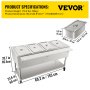 VEVOR Commercial Electric Food Warmer, 4-Pot Steam Table Food Warmer 0-100℃ w/ 2 Lockable Wheels, Professional Stainless Steel Material with ETL Certification for Catering and Restaurants