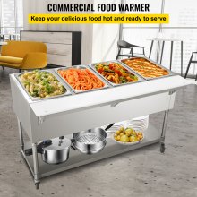 VEVOR Commercial Electric Food Warmer, 4-Pot Steam Table Food Warmer 0-100℃ w/ 2 Lockable Wheels, Professional Stainless Steel Material with ETL Certification for Catering and Restaurants