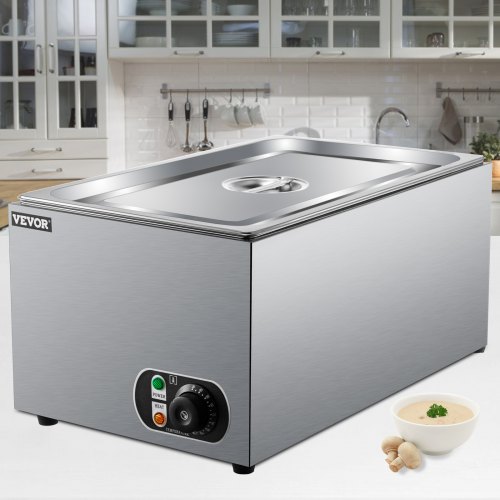 VEVOR Steam Table Warmer, 27 Qt Commercial Food Warmer, Full Size Countertop Food Warmer, Stainless Steel Electric Steam Table, 1000W Buffet Food Warmer with Lid for Catering and Restaurant