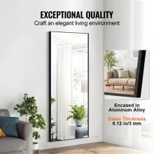 Espejo de cuerpo entero VEVOR, 71'' x 31'', espejo de pie rectangular extragrande para colgar o inclinar con marco de aleación de aluminio y vidrio templado, espejo de tocador de cuerpo entero para sala de estar y dormitorio, color negro