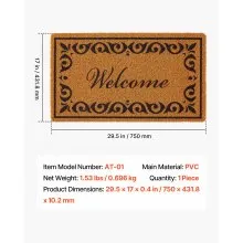 VEVOR Door Mat, Welcome Doormat for Outdoor Entrance, 29.5" x 17" All-Weather Faux Coir Entryway Mat with Non-Slip Backing, Low-Profile & Easy-to-Clean Front Door Mats for Garage, Backyard, Patio