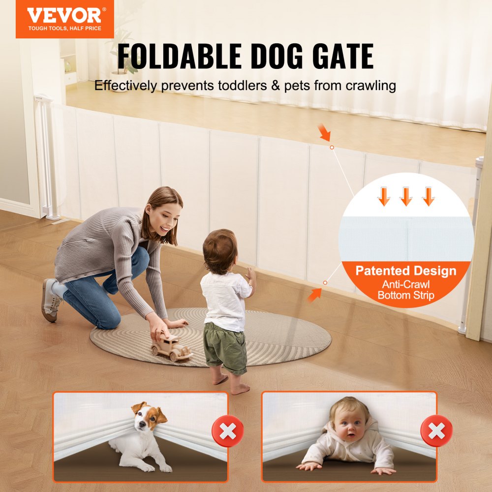 VEVOR Retractable Baby Gate, 34.2 Tall Mesh Baby Gate, Extends Up to 116.1 Wide Retractable Gate for Kids or Pets, Retractabl
