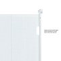 white mesh of VEVOR retractable baby gate with caution text about handle release for safety.