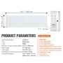 VEVOR retractable baby gate specs, white mesh, 116.1&quot;x34.3&quot;x4.7&quot;, accessories listed on the right.