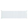 white VEVOR retractable baby gate fully extended with mesh material and sturdy end posts.