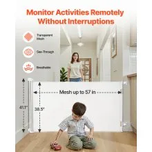 VEVOR Retractable Baby Gate, Extends to 1450 mm Wide, 980 mm Tall, with Security Lock, Easy to Use, Walk Through Without Tripping, Mesh Dog Gate for Stairs, Hallways, Indoor/Outdoor, White
