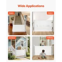 VEVOR Retractable Baby Gate, Extends to 1450 mm Wide, 980 mm Tall, with Security Lock, Easy to Use, Walk Through Without Tripping, Mesh Dog Gate for Stairs, Hallways, Indoor/Outdoor, White