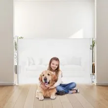 VEVOR Retractable Baby Gate, Extends to 1450 mm Wide, 980 mm Tall, with Security Lock, Easy to Use, Walk Through Without Tripping, Mesh Dog Gate for Stairs, Hallways, Indoor/Outdoor, White