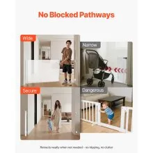 VEVOR Retractable Baby Gate, Extends to 1430 mm Wide, 795 mm Tall, with Security Lock, Easy to Use, Walk Through Without Tripping, Mesh Dog Gate for Stairs, Hallways, Indoor/Outdoor, White