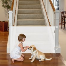 VEVOR Retractable Baby Gate, Extends to 1430 mm Wide, 795 mm Tall, with Security Lock, Easy to Use, Walk Through Without Tripping, Mesh Dog Gate for Stairs, Hallways, Indoor/Outdoor, White