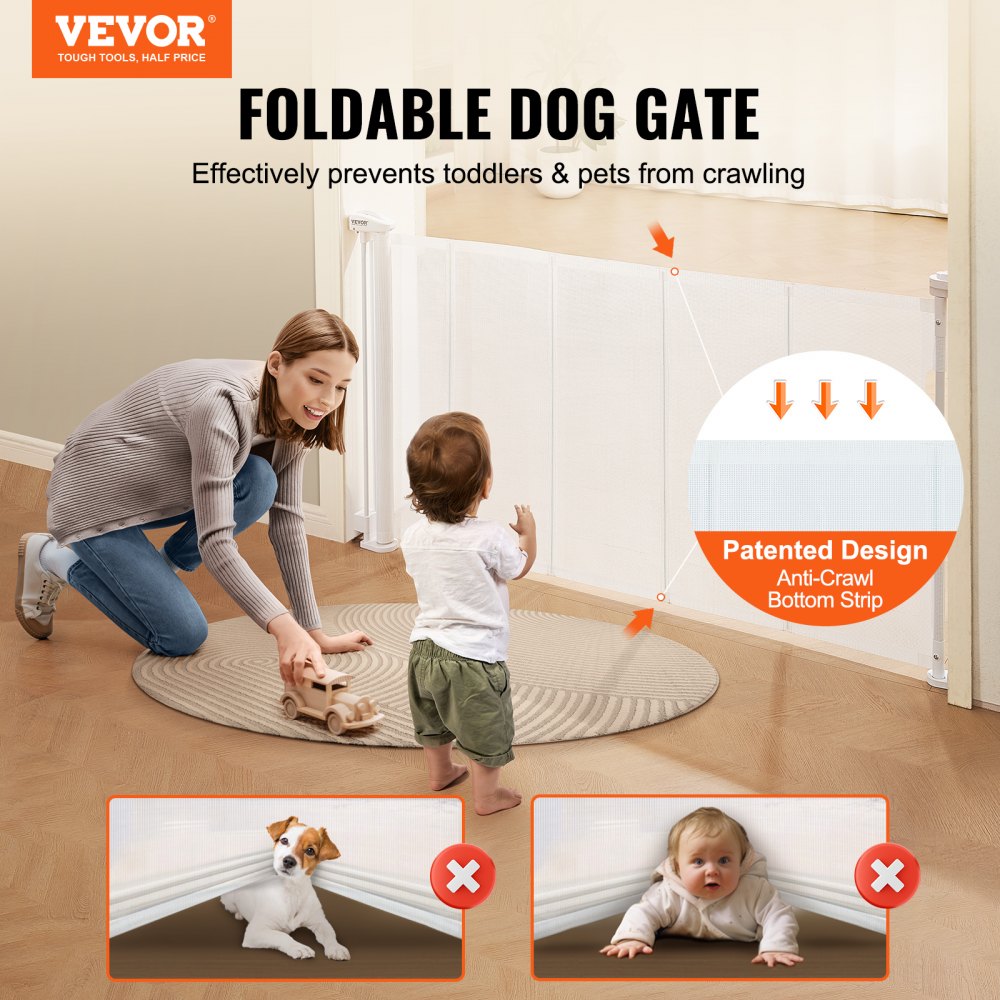 VEVOR Mesh Baby Gate 34.2 Retractable Baby Gate Extends up to 60 Wide Retractable Gate for Kids or Pets Retractable Dog Gates for Indoor Stairs